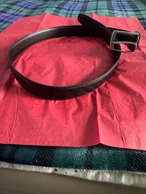 Men's Black Leather Belt with Brushed Silver Buckle